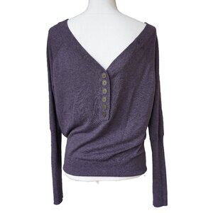 Shrinking Violet Wool Sweater Purple Reversible Deep Vee High Neck Long Sleeve